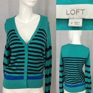 Size Medium LOFT Striped V-Neck Cardigan Sweater